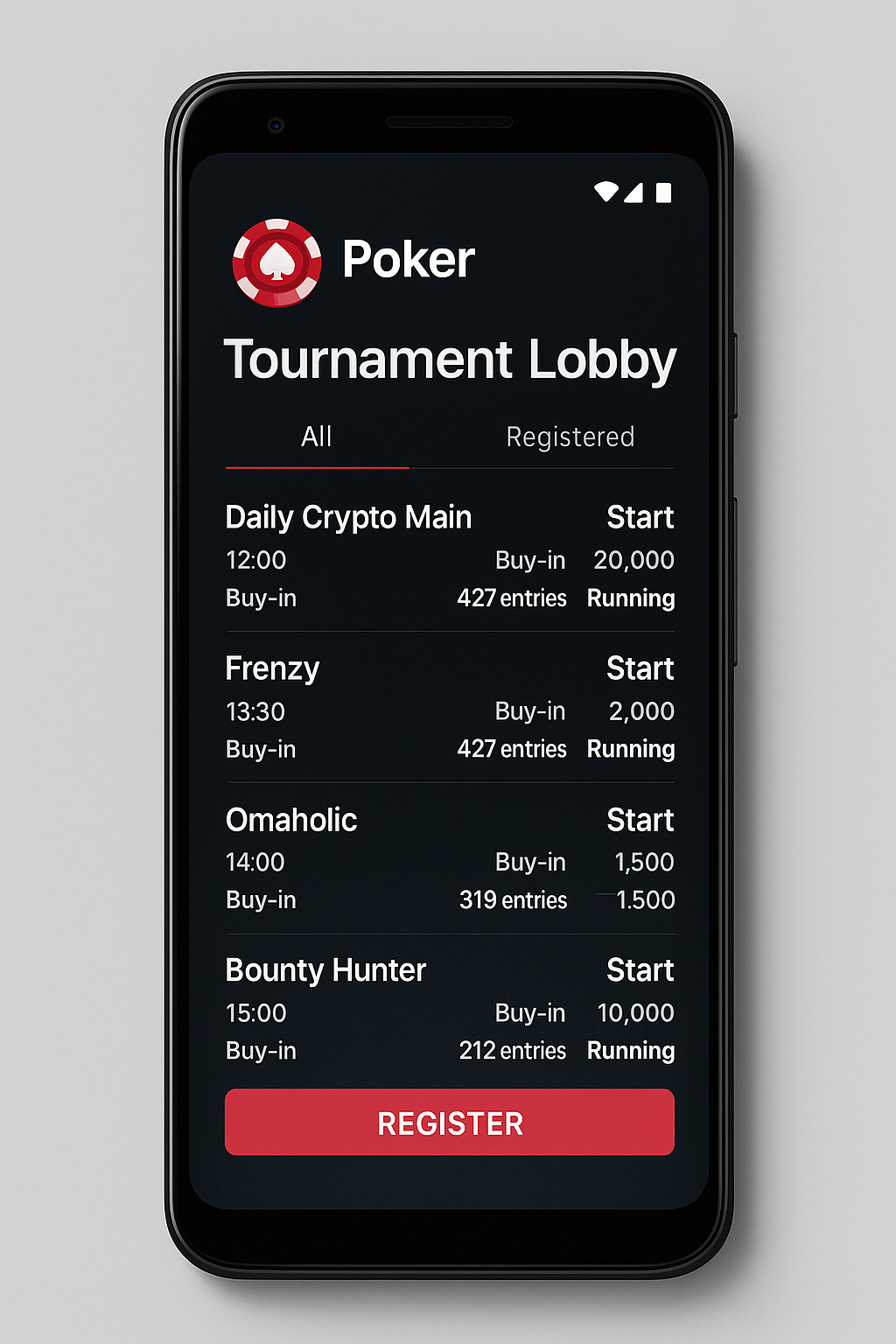 CoinPoker Mobile Tournament Lobby