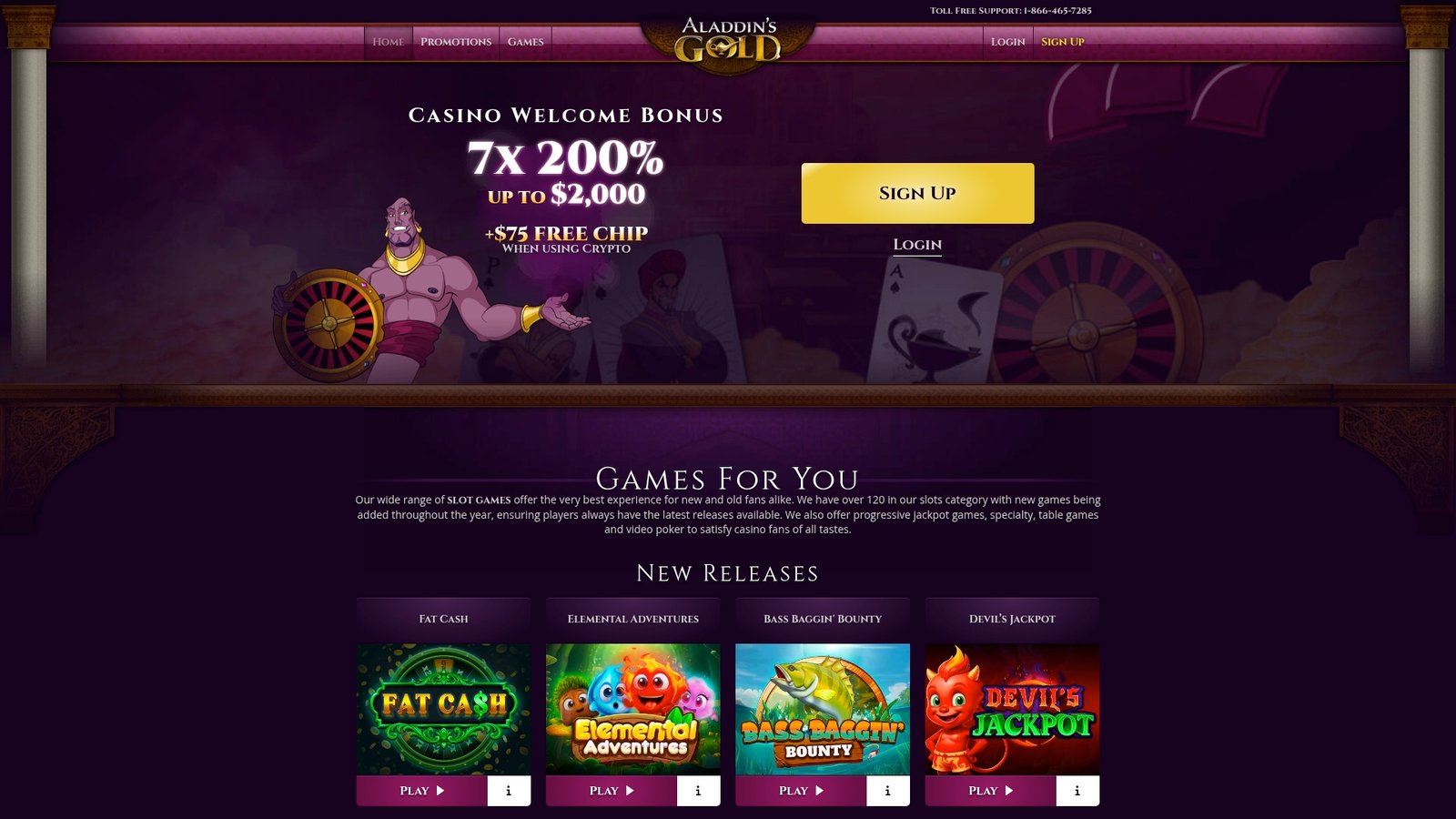 Official lobby screenshot of Aladdins Gold Casino