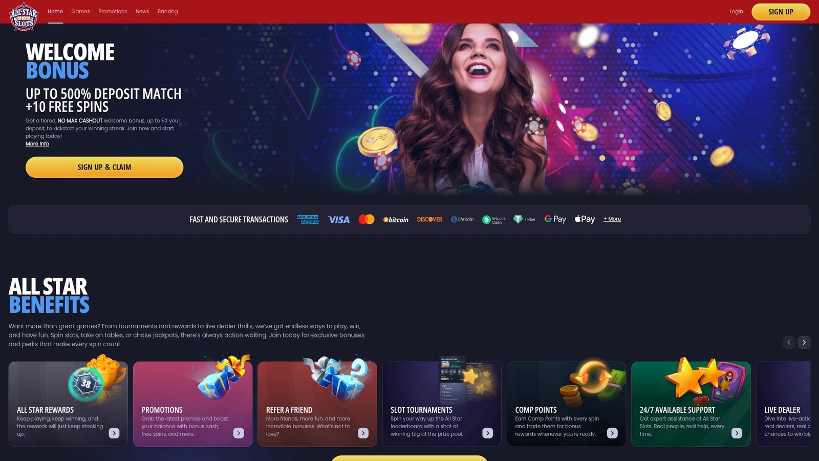 Official lobby screenshot of All Star Slots Casino