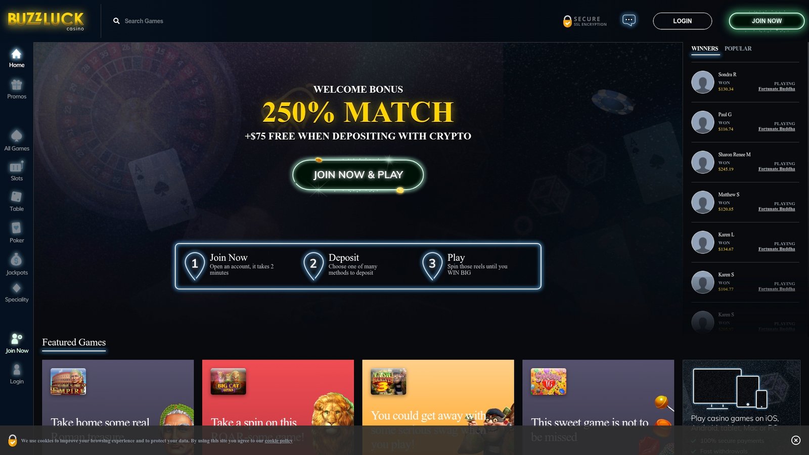 Official lobby screenshot of Buzzluck Casino