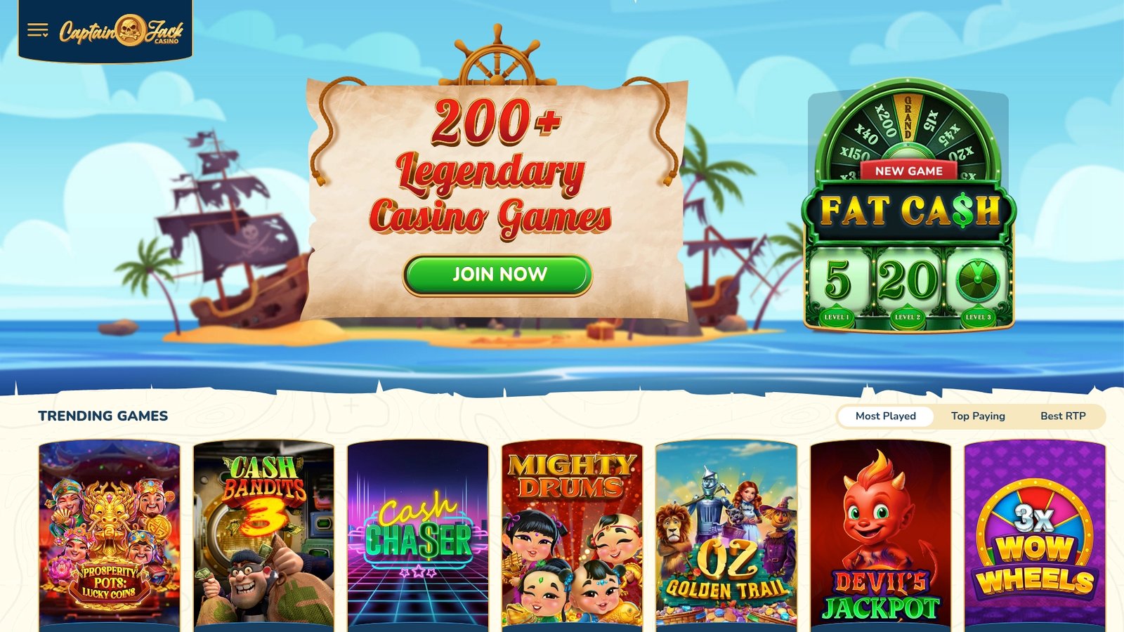 Official lobby screenshot of Captain Jack Casino