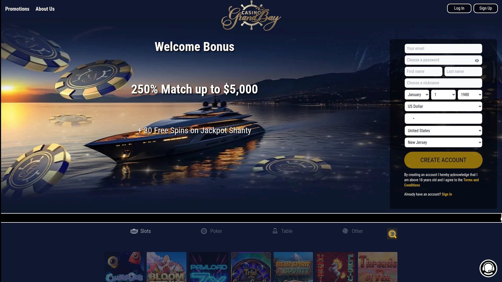 Official lobby screenshot of Casino Grand Bay