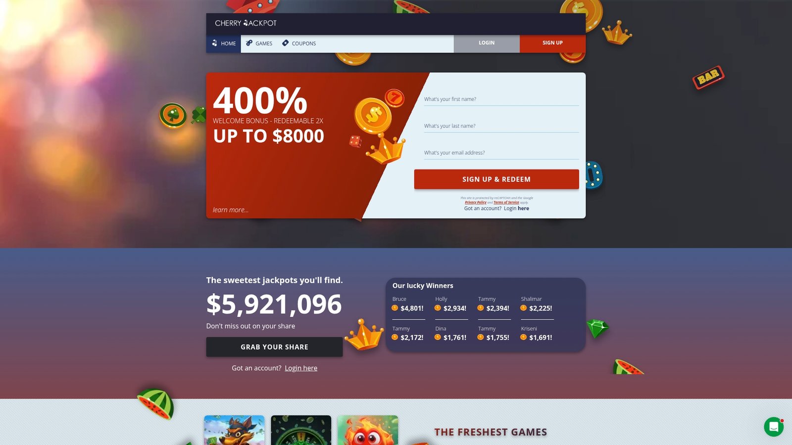 Official lobby screenshot of Cherry Jackpot Casino