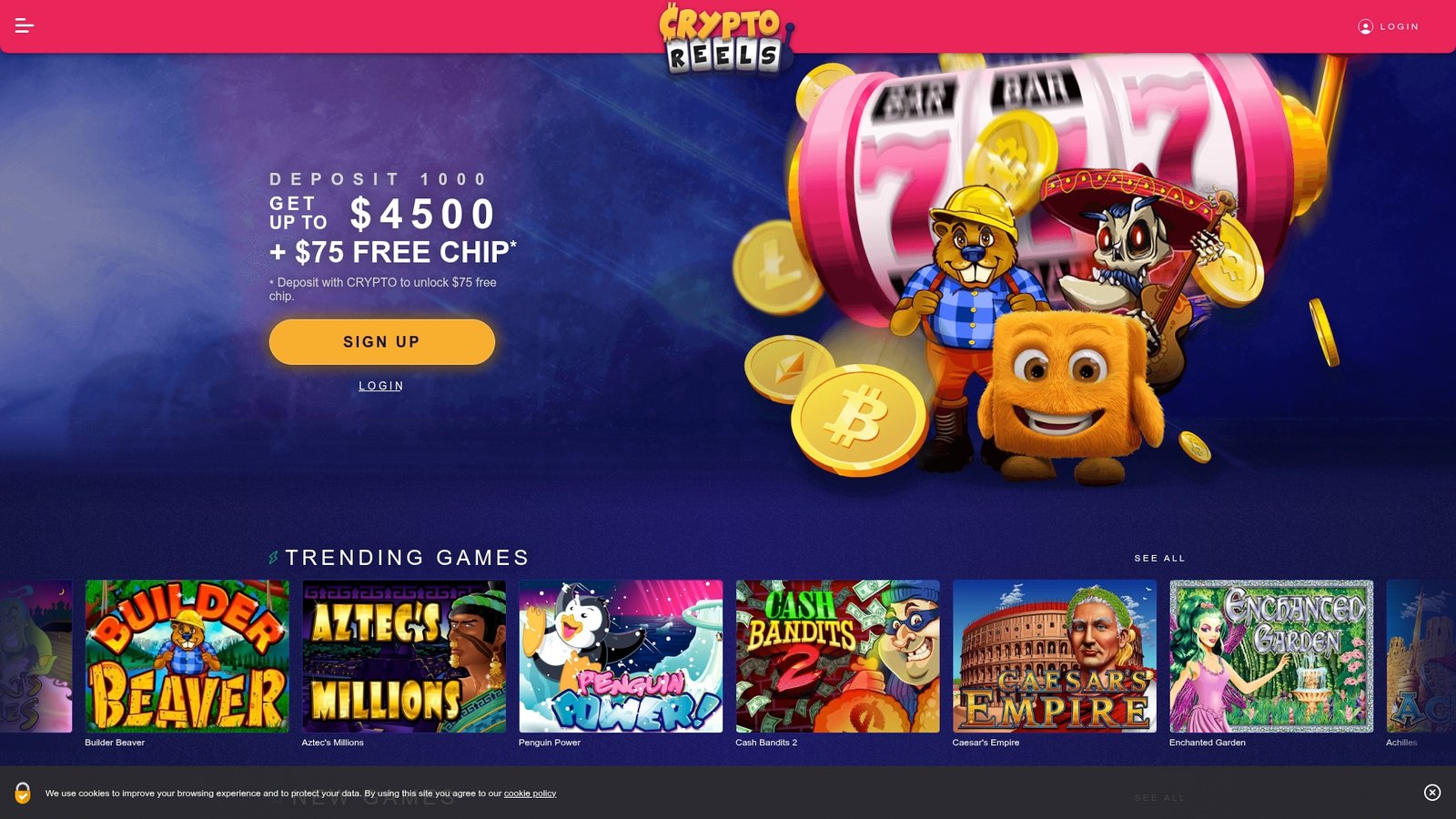 Official lobby screenshot of CryptoReels Casino