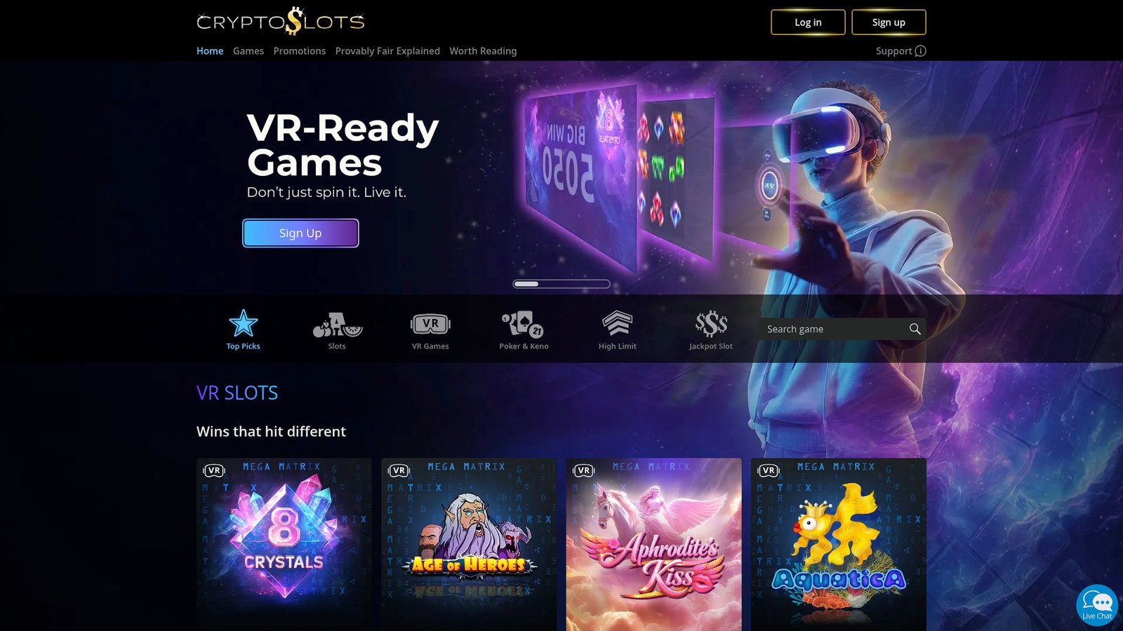 Official lobby screenshot of CryptoSlots Casino