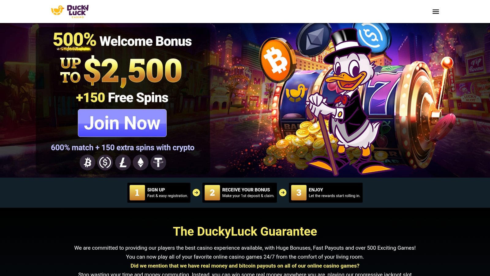 Official lobby screenshot of DuckyLuck Casino