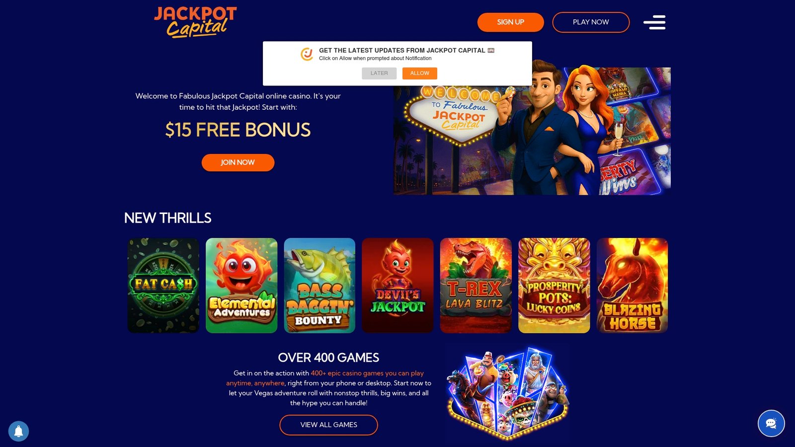 Official lobby screenshot of Jackpot Capital Casino