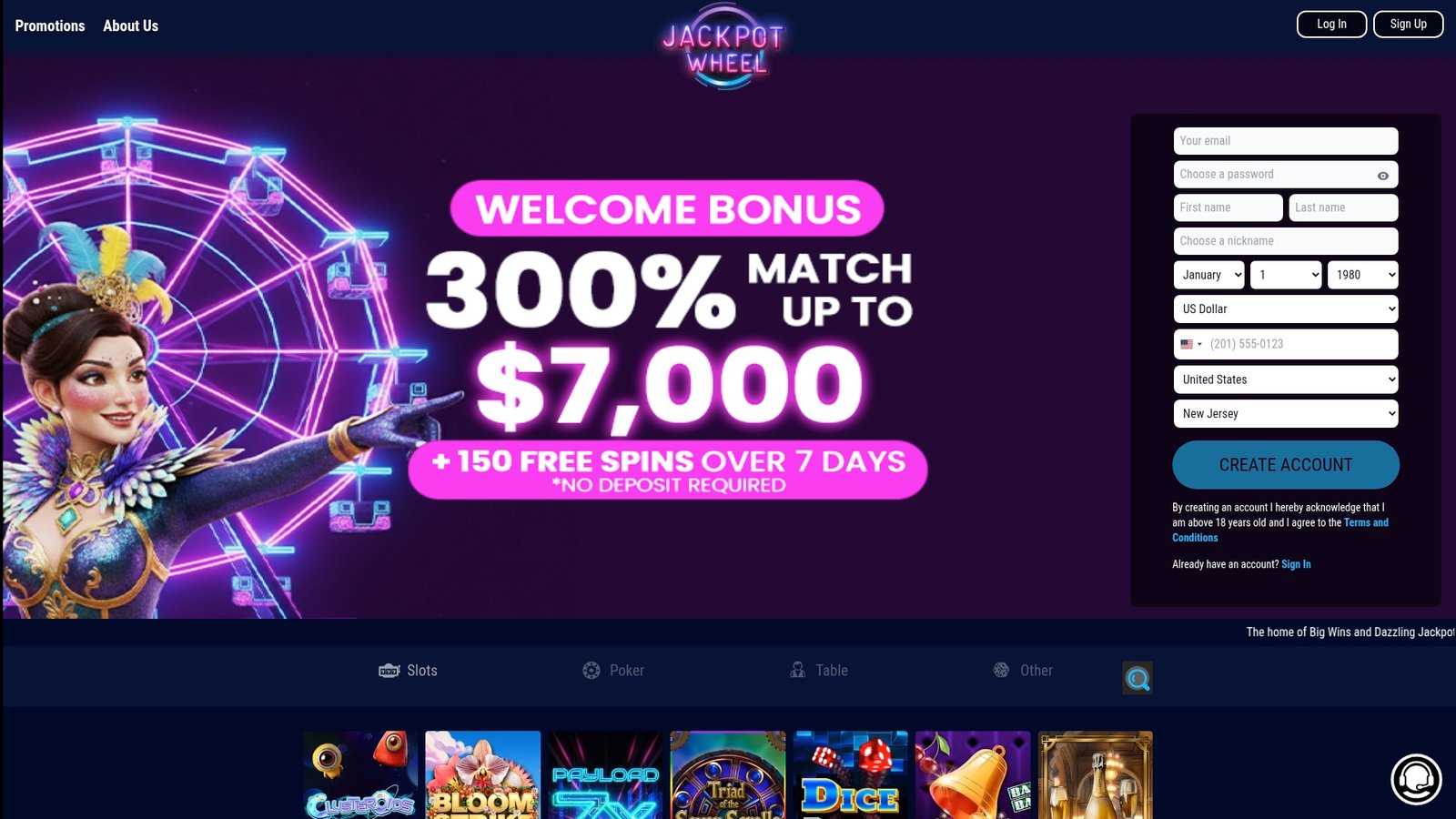 Official lobby screenshot of Jackpot Wheel Casino
