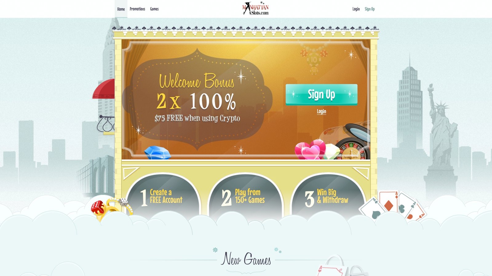 Official lobby screenshot of Manhattan Slots Casino