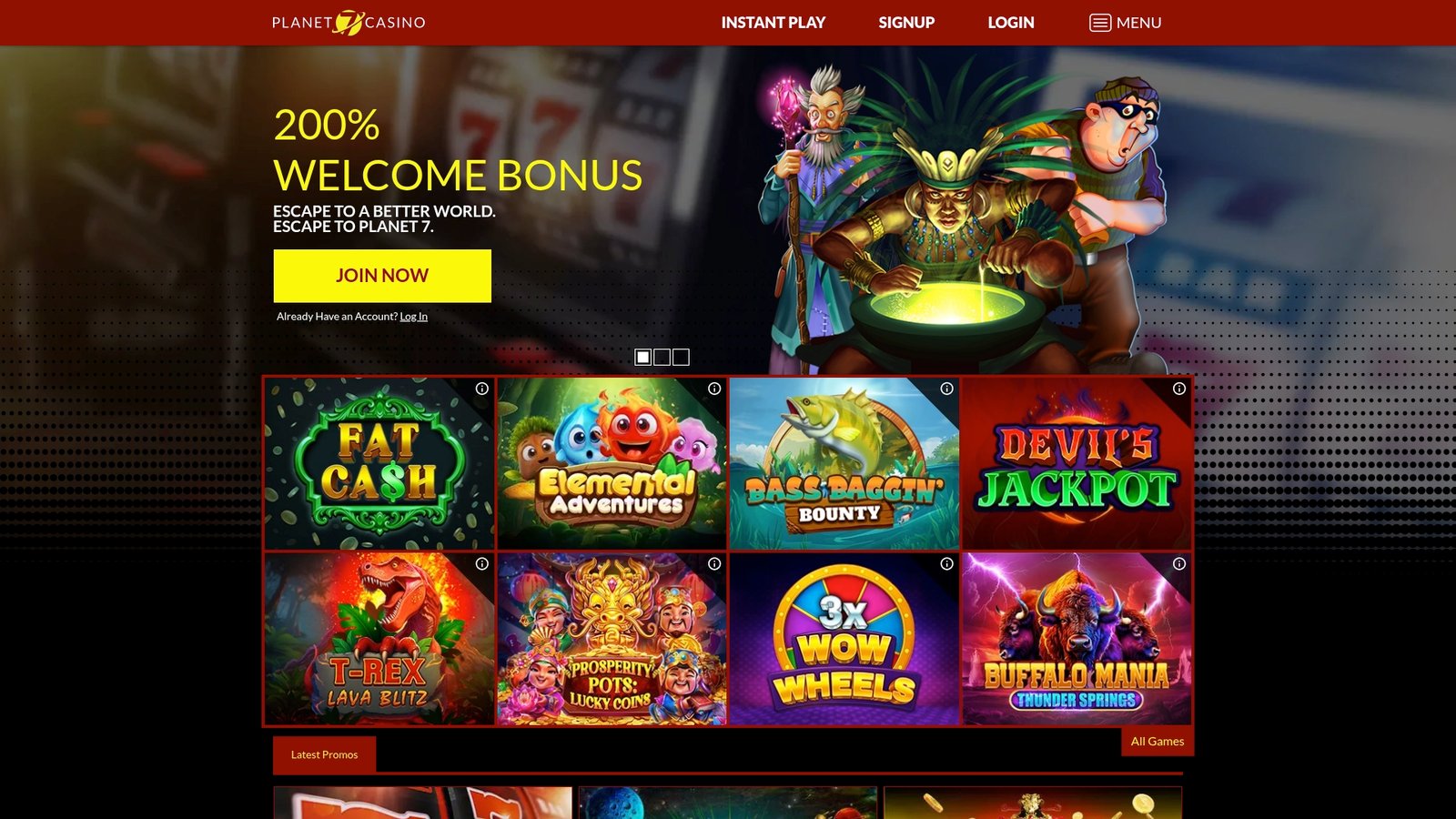 Official lobby screenshot of Planet 7 Casino