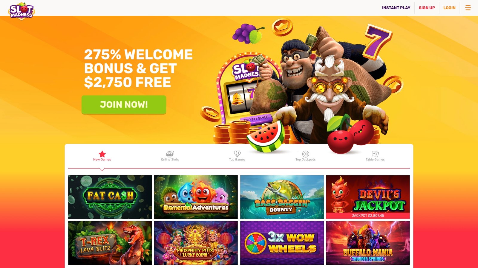 Official lobby screenshot of Slot Madness Casino