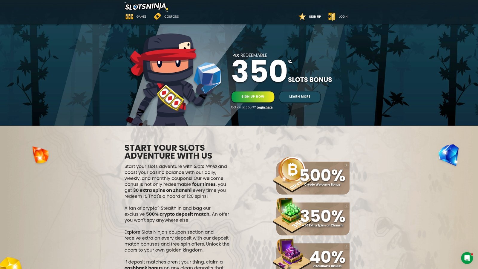 Official lobby screenshot of Slots Ninja Casino