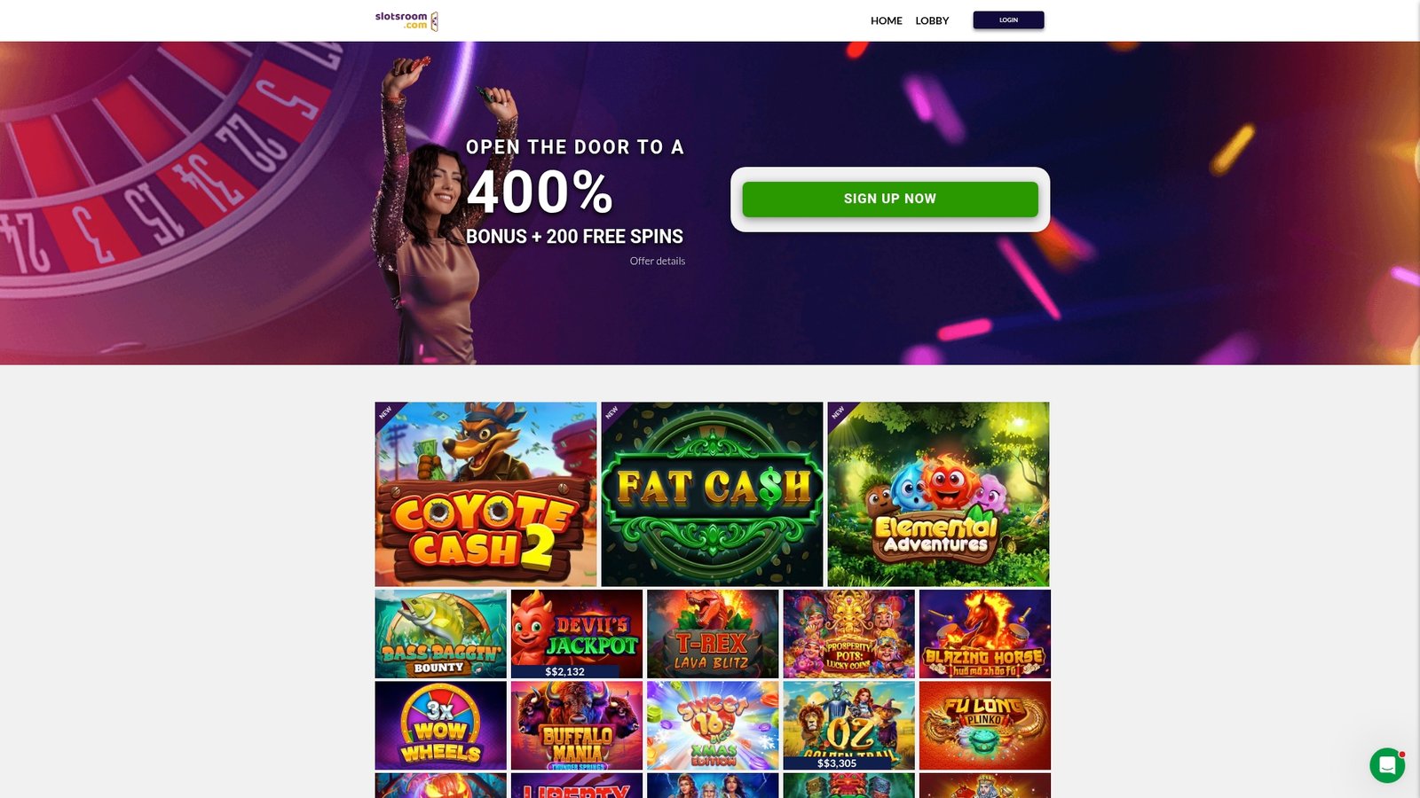 Official lobby screenshot of SlotsRoom Casino