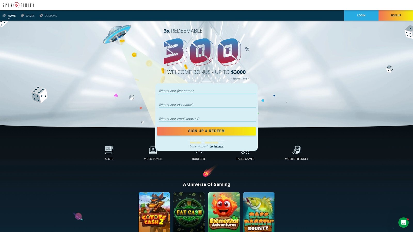 Official lobby screenshot of Spinfinity Casino