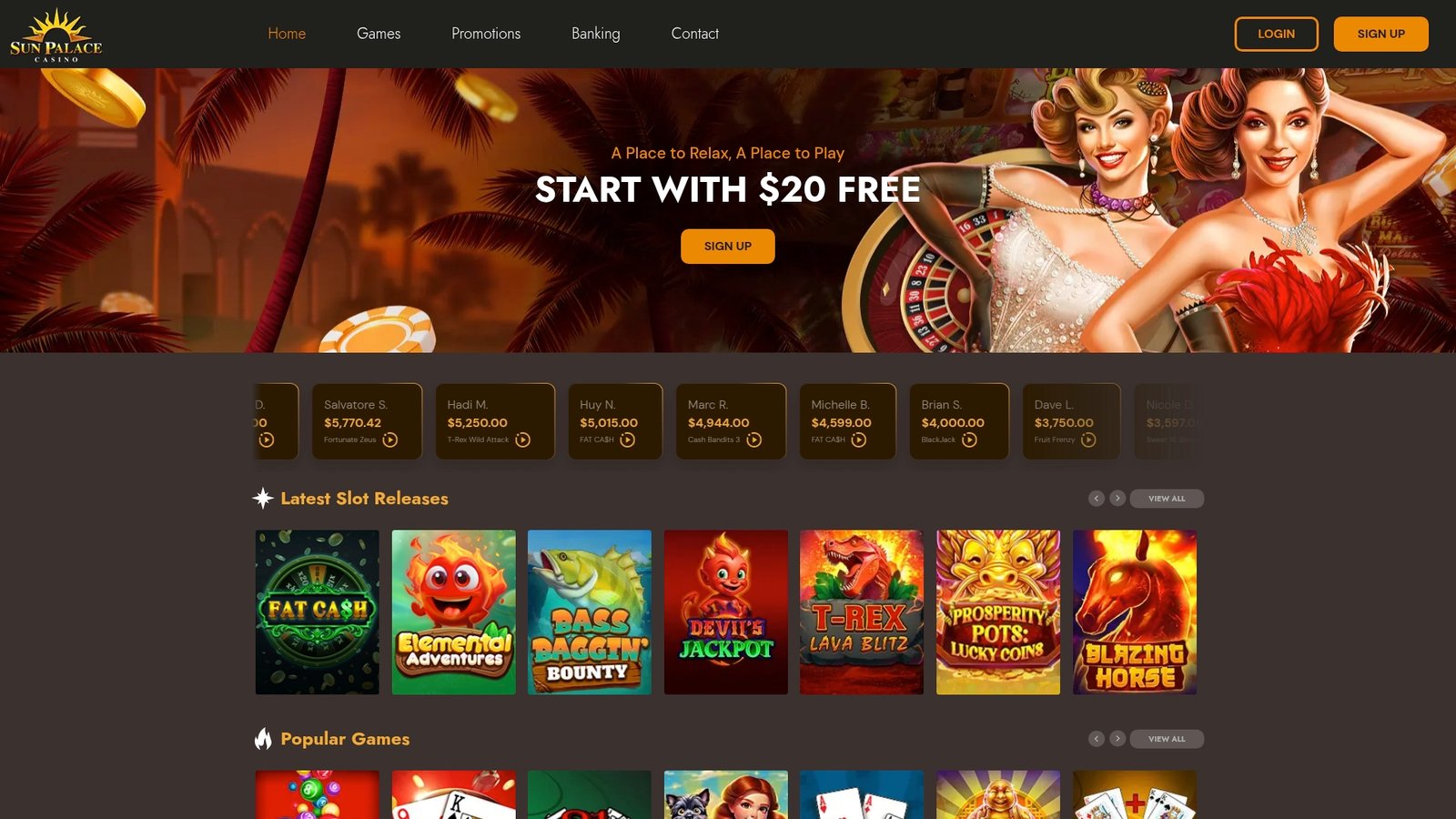 Official lobby screenshot of Sun Palace Casino