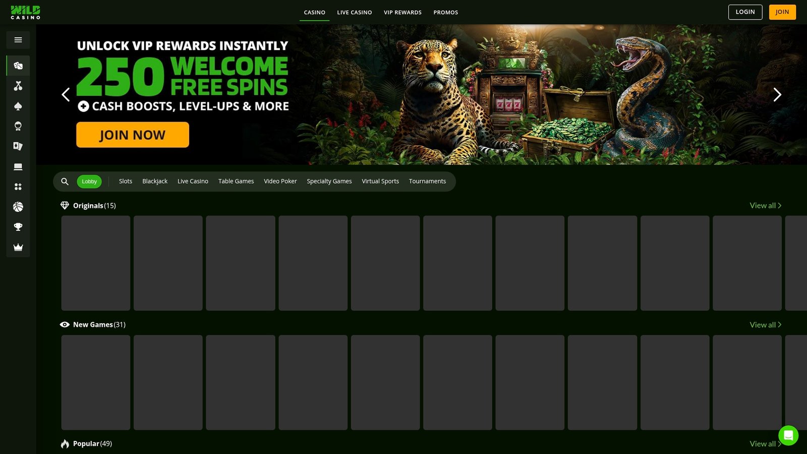 Official lobby screenshot of Wild Casino