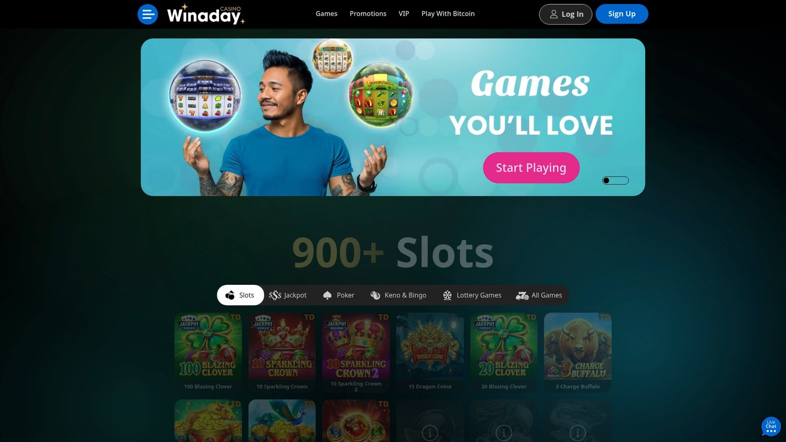 Official lobby screenshot of Winaday Casino