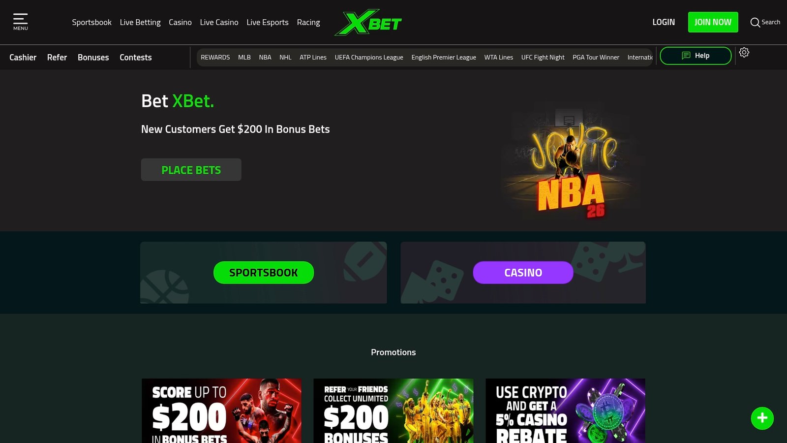 Official Xbet lobby screenshot