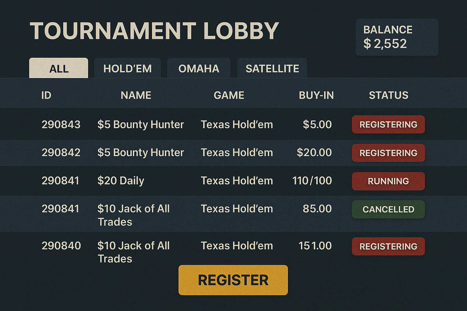 CoinPoker Desktop Tournament Lobby