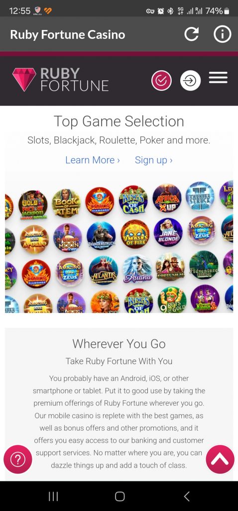 Ruby Fortune Casino Android App