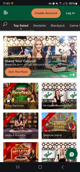 Mr Green UK Casino Android app